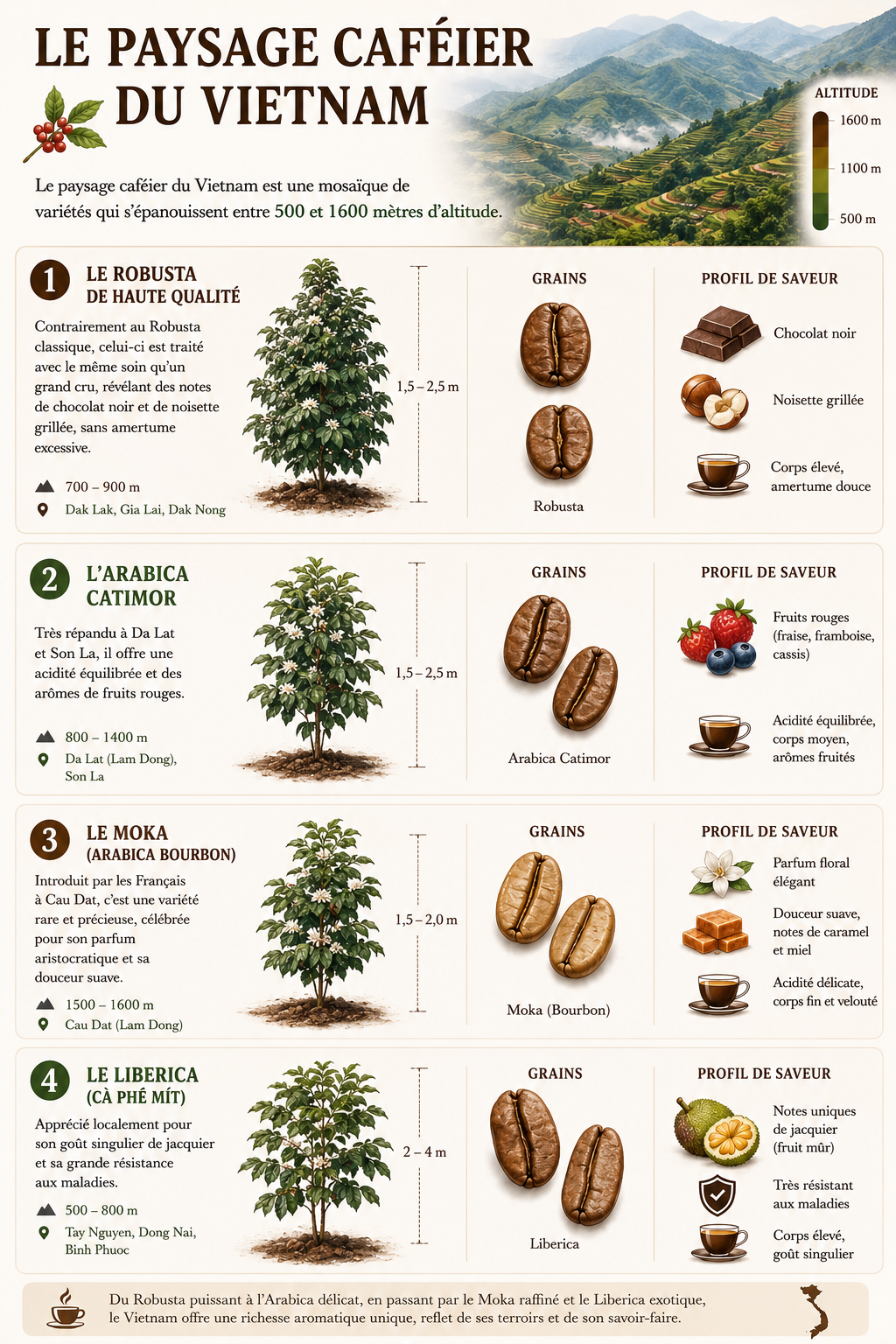 Café : de l’Éthiopie au Vietnam, les terroirs qui redéfinissent l’excellence du café 1 Illustration des principales variétés de café du Vietnam