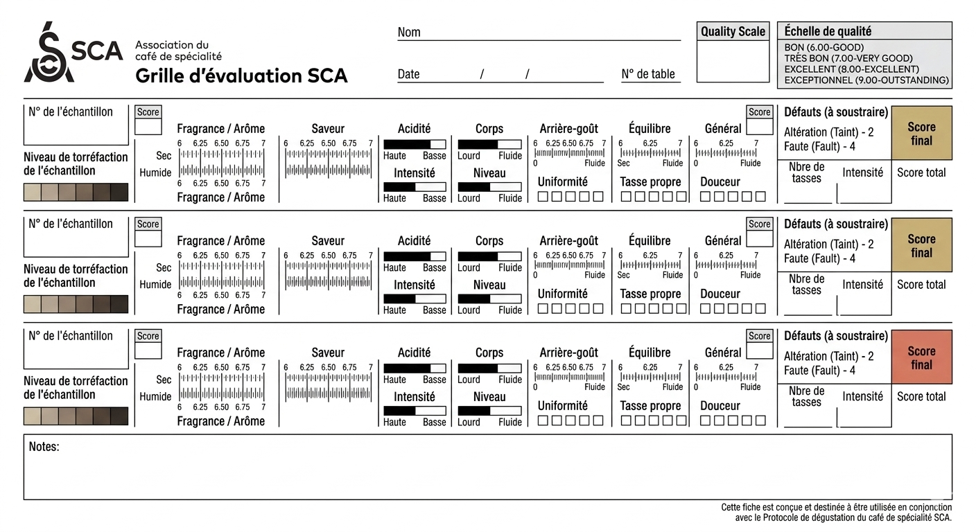 Qu’est-ce que le score SCA ? Le guide simple pour comprendre le café de spécialité 2 La grille d’évaluation "SCA Cupping Form"